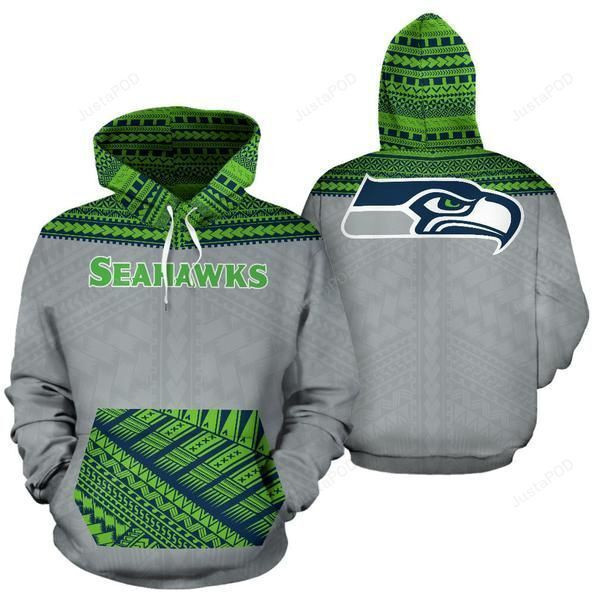 Seattle Seahawks Ncaa Football Maori Tattoo Gray Green 3D All Over Print Hoodie, Zip Hoodie