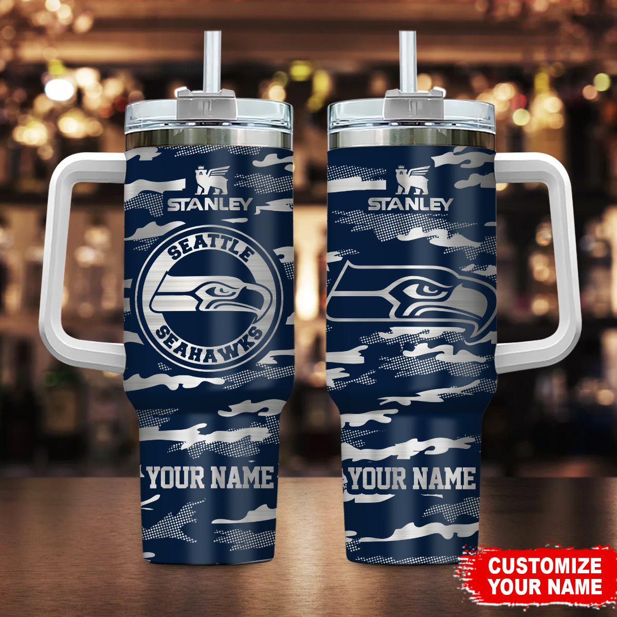 Seattle Seahawks NFL Camo Pattern Custom Stanley Cup 40 oz 30 oz Tumbler With HandleTVC230199