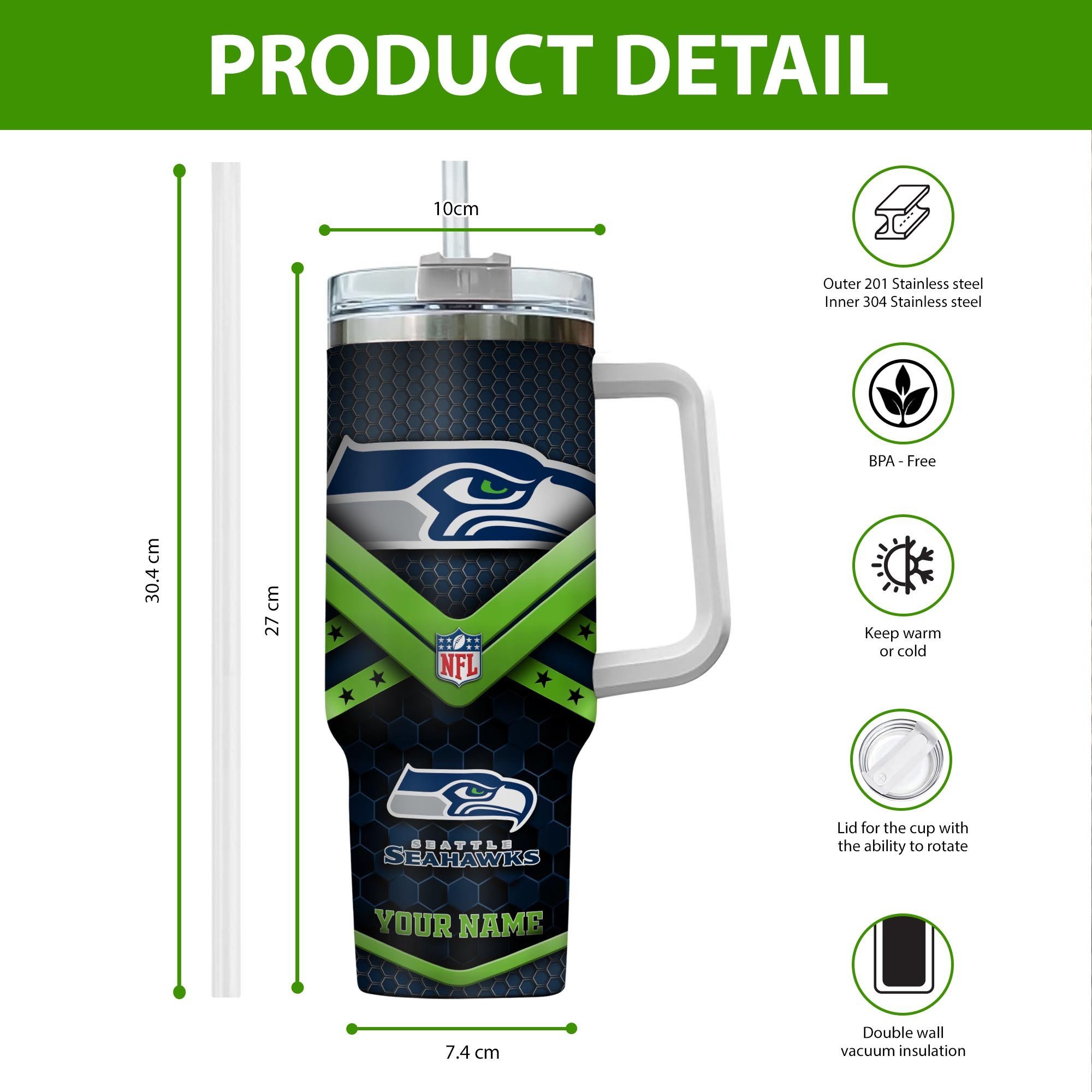 Seattle Seahawks NFL Custom Stanley Cup 40 oz 30 oz Tumbler With HandleTVC2301192 - Image 2