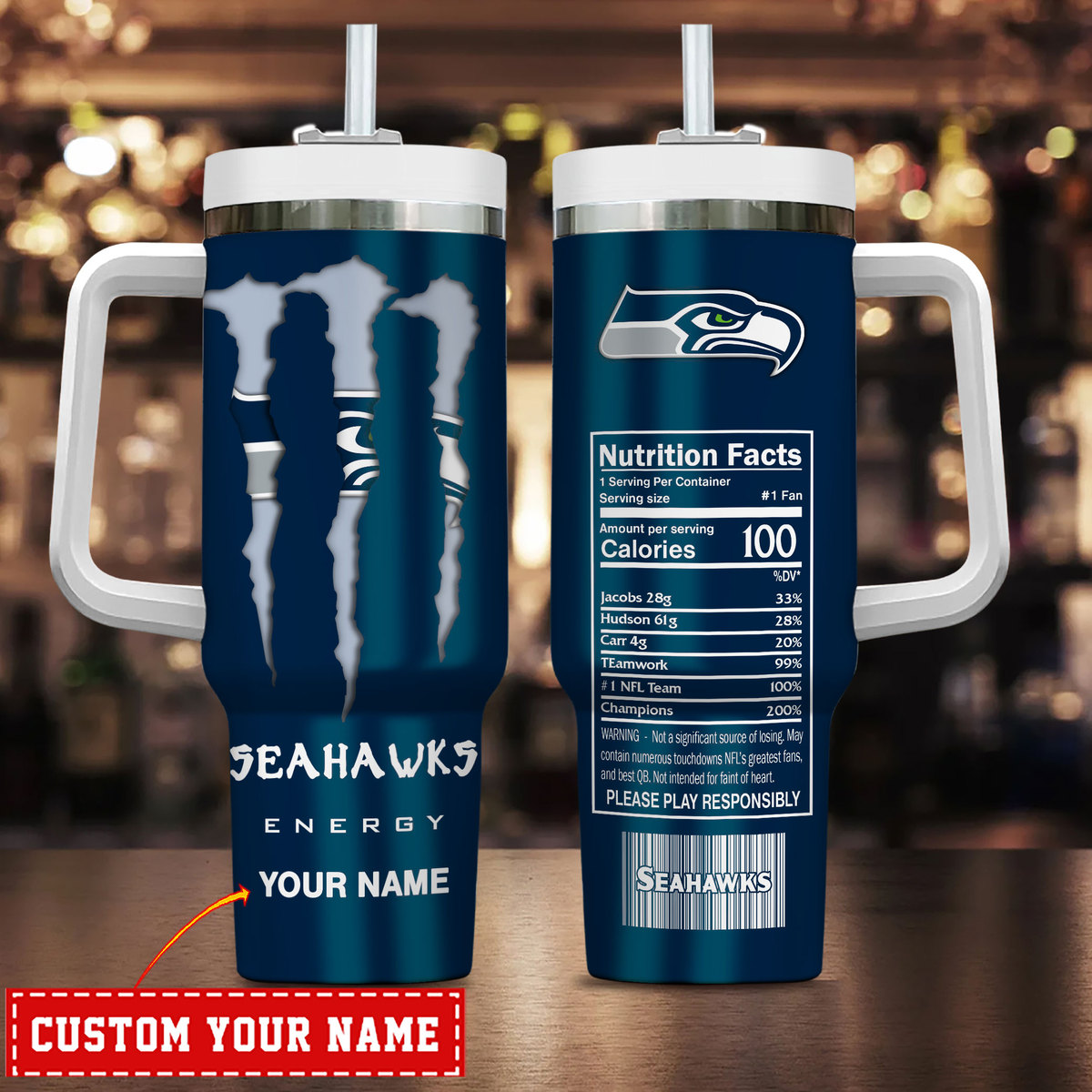 Seattle Seahawks NFL Energy Nutrition Facts Custom Stanley Cup 40 oz 30 oz Tumbler With HandleTVC230173