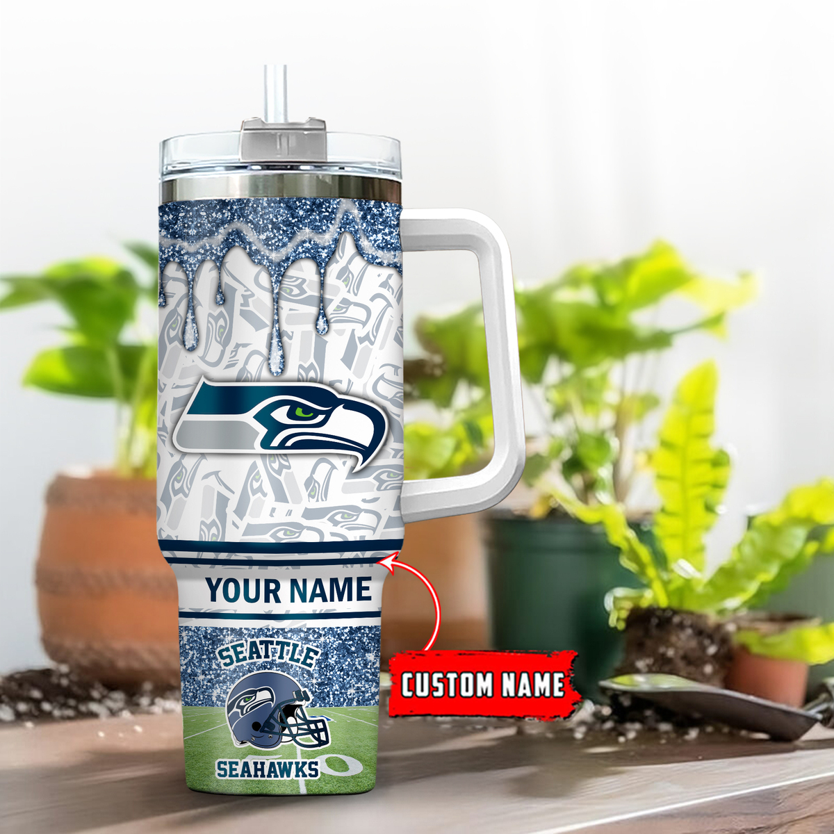 Seattle Seahawks NFL Glitter Custom Stanley Cup 40 oz 30 oz Tumbler With HandleTVC230196