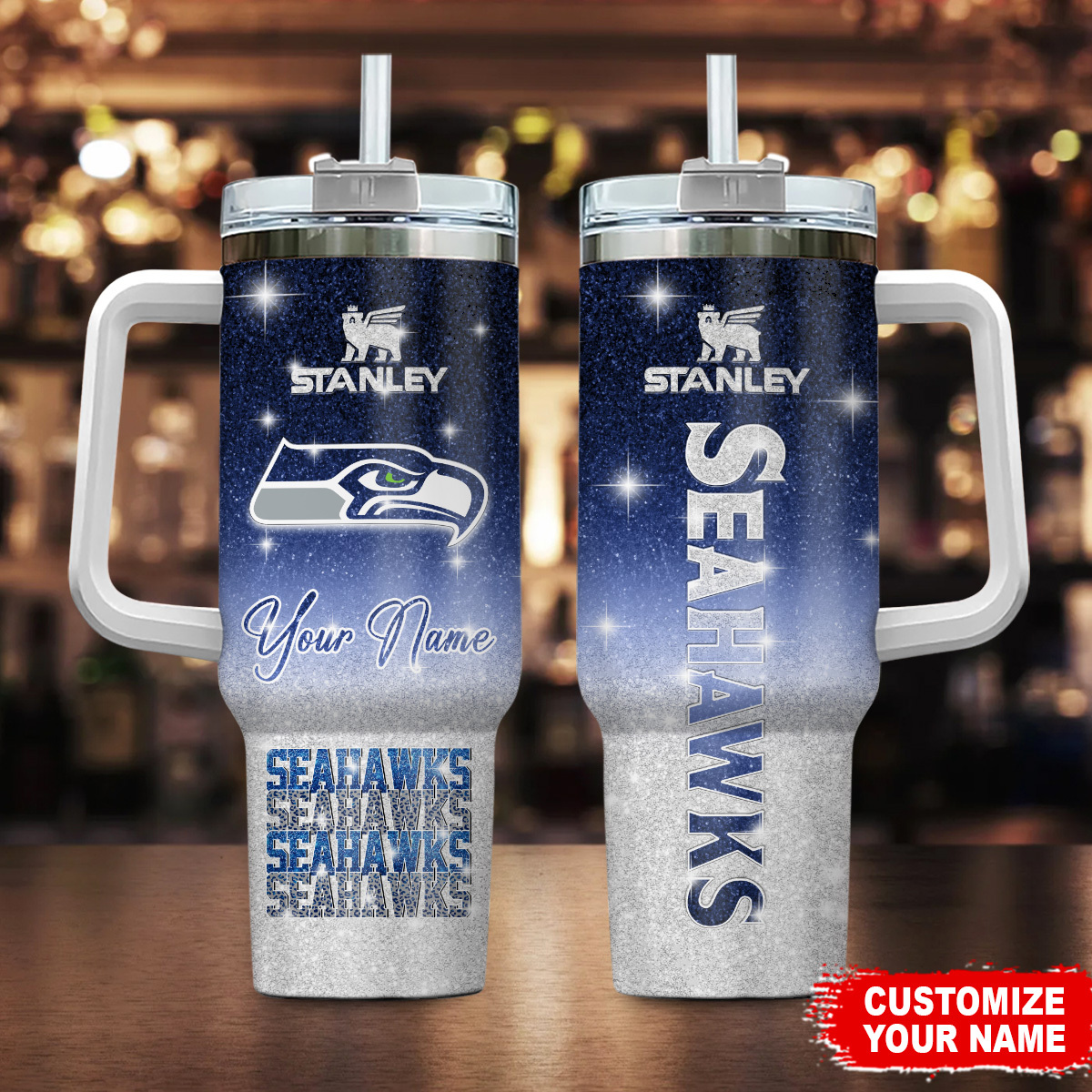Seattle Seahawks NFL Glitter Custom Stanley Cup 40 oz 30 oz Tumbler With HandleTVC230198
