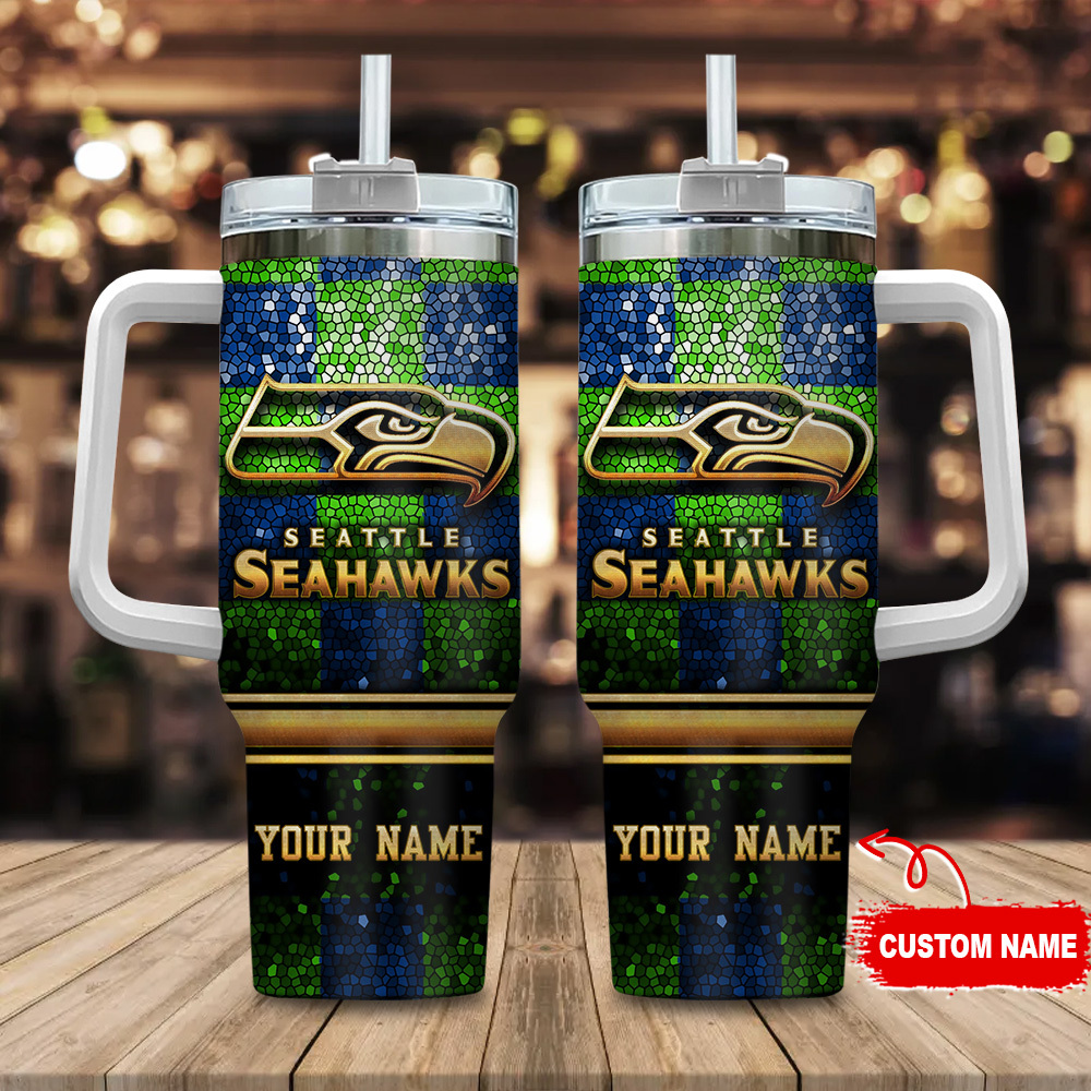 Seattle Seahawks NFL Glitter Golden Logo Custom Stanley Cup 40 oz 30 oz Tumbler With HandleTVC2301113