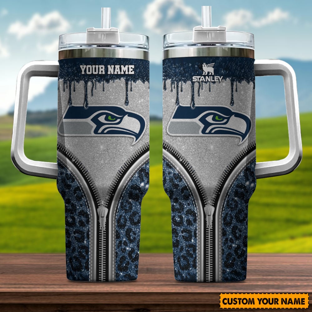 Seattle Seahawks NFL Glitter Leopard Print Custom Stanley Cup 40 oz 30 oz Tumbler With HandleTVC230144