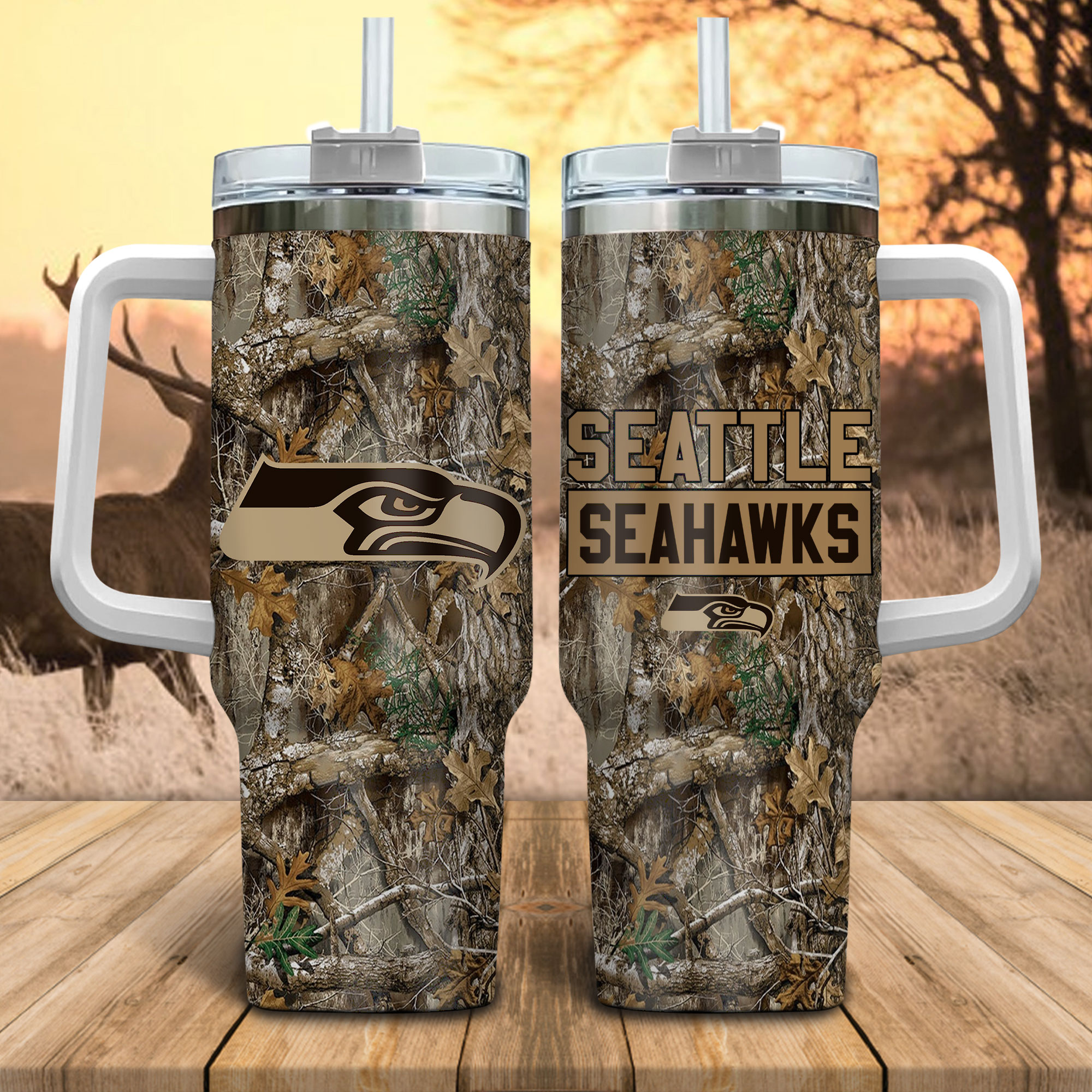 Seattle Seahawks NFL Hunting Realtree Custom Stanley Cup 40 oz 30 oz Tumbler With HandleTVC230147