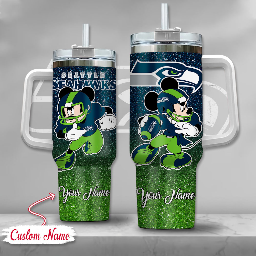 Seattle Seahawks NFL Mickey Mouse Glitter Custom Stanley Cup 40 oz 30 oz Tumbler With HandleTVC230193