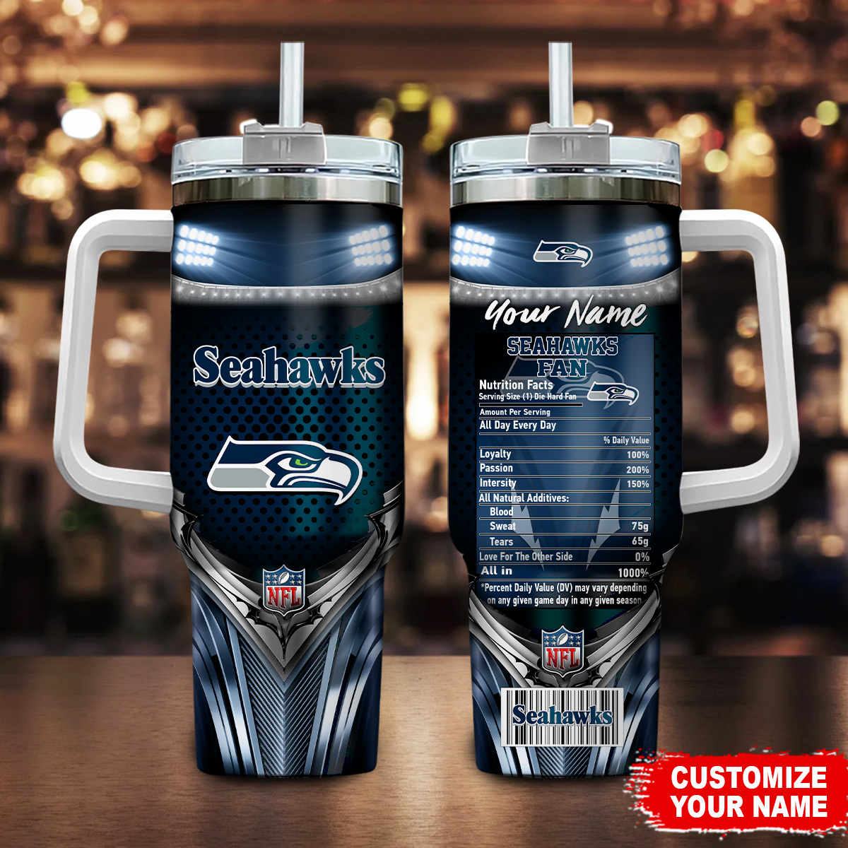 Seattle Seahawks NFL Nutrition Facts Custom Stanley Cup 40 oz 30 oz Tumbler With HandleTVC230194