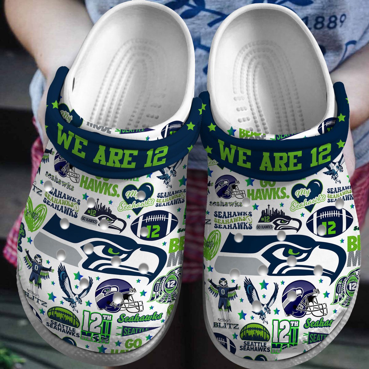 Seattle Seahawks NFL Sport Crocs Crocband Clogs Shoes Comfortable For Men Women and Kids