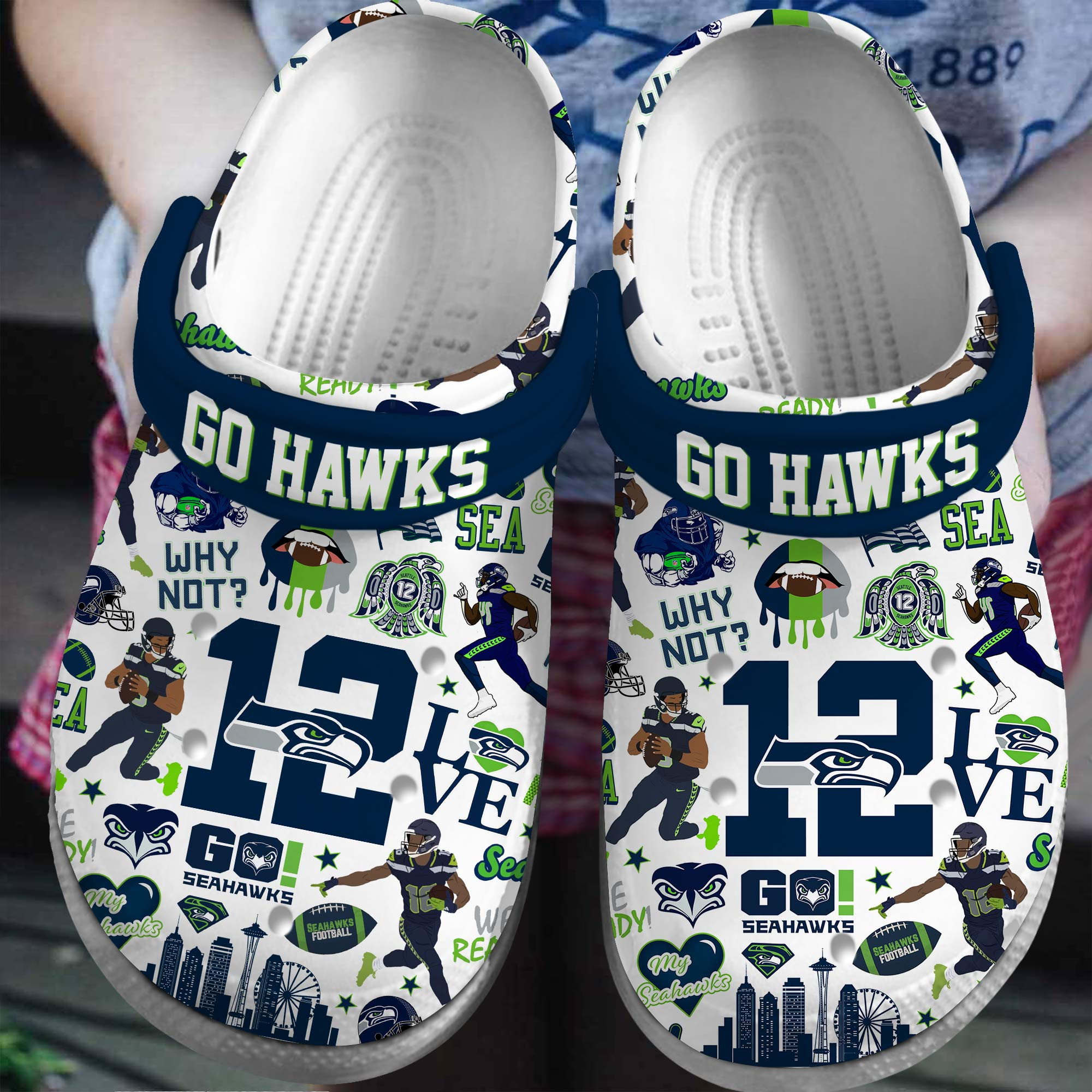 Seattle Seahawks NFL Sport Crocs Crocband Clogs Shoes Comfortable For Men Women and Kids