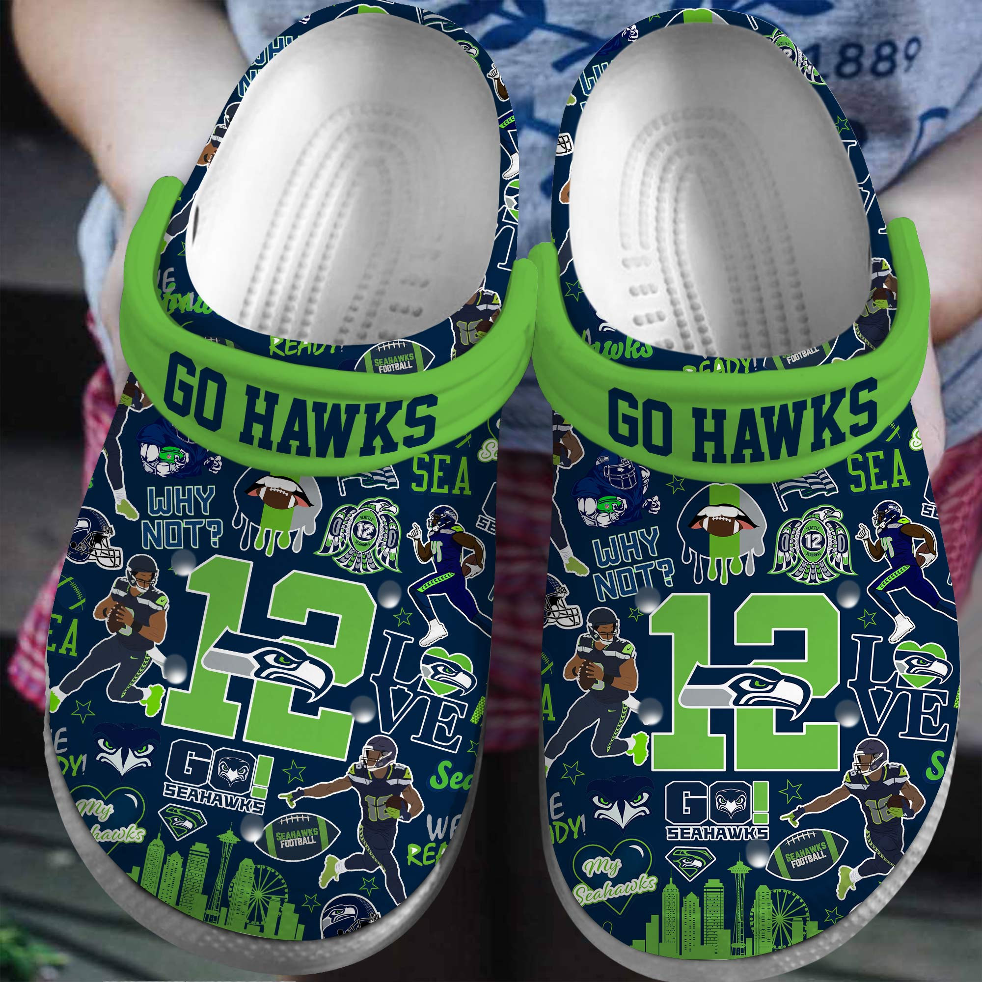 Seattle Seahawks NFL Sport Crocs Crocband Clogs Shoes Comfortable For Men Women and Kids