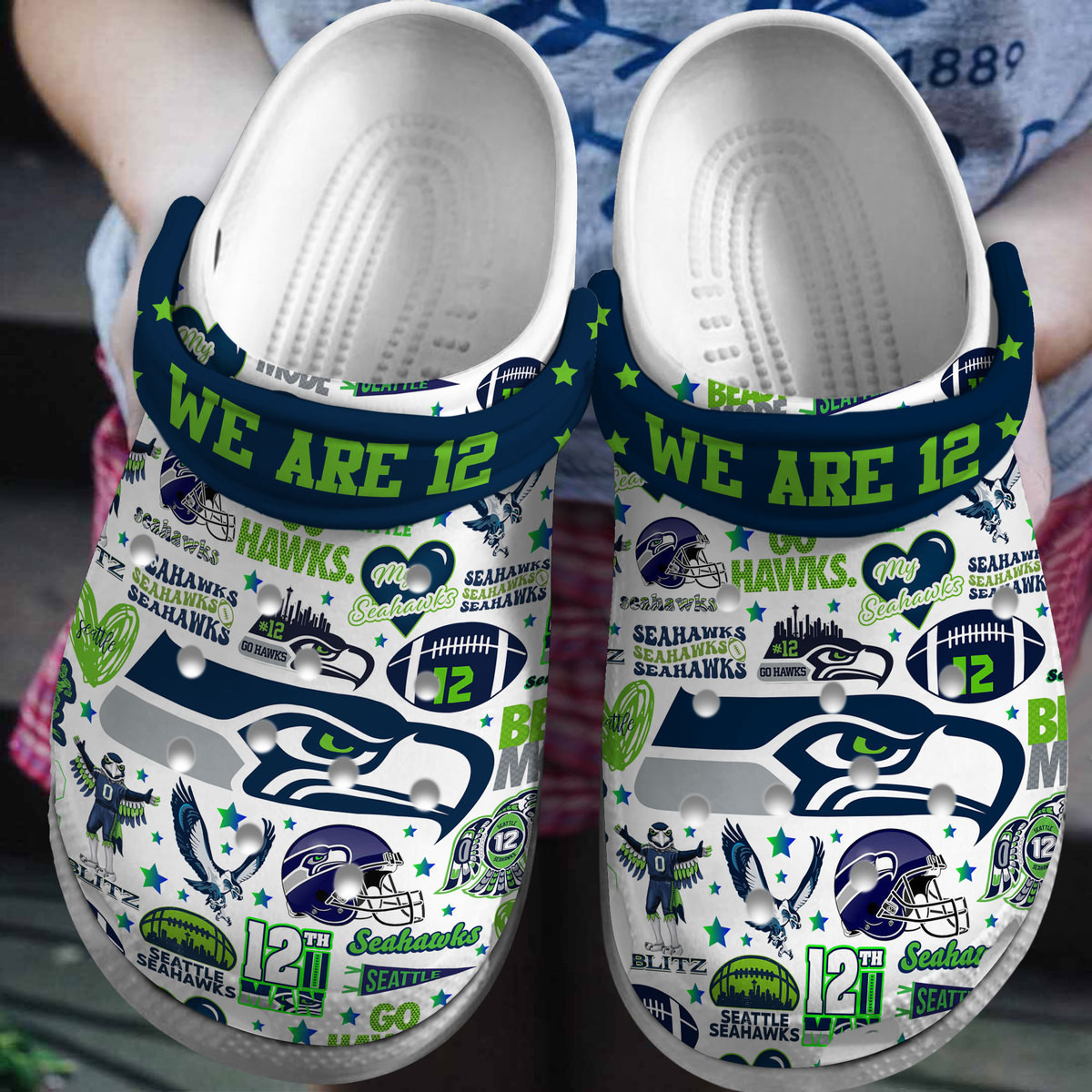 Seattle Seahawks NFL Sport Crocs Crocband Clogs Shoes Comfortable For Men Women and Kids
