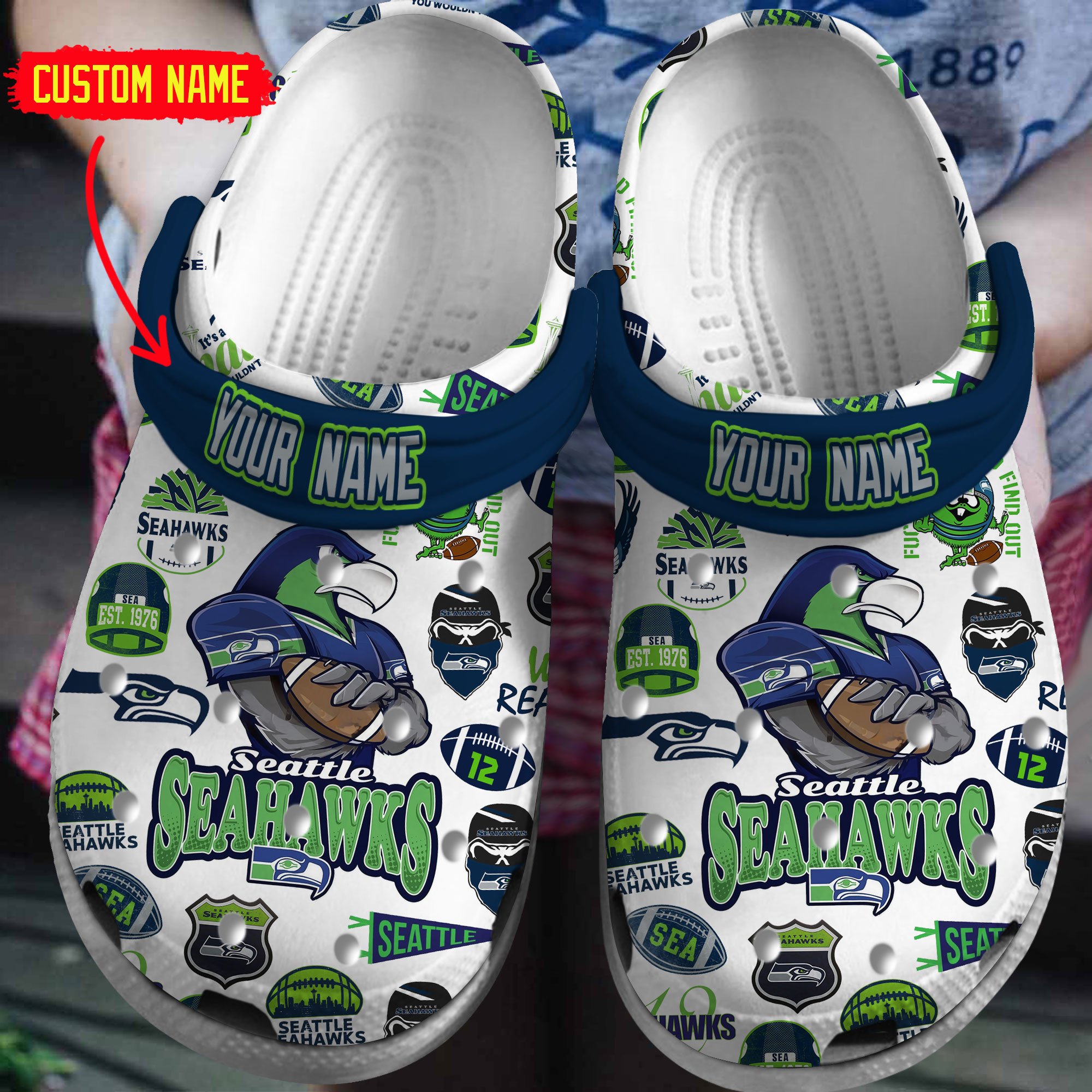 Seattle Seahawks NFL Sport Crocs Crocband Clogs Shoes Comfortable For Men Women and Kids