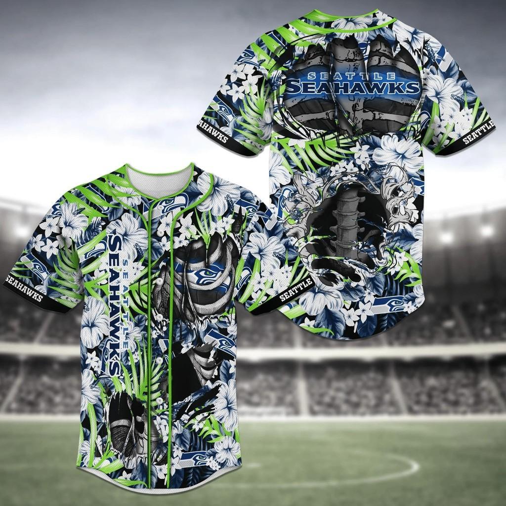 Seattle Seahawks NLF Baseball Jersey Shirt Skeleton