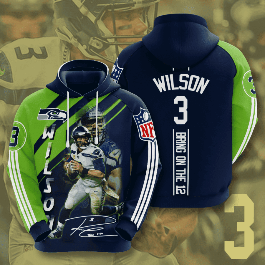 Seattle Seahawks Russell Wilson 3D All Over Print Hoodie, Zip Hoodie