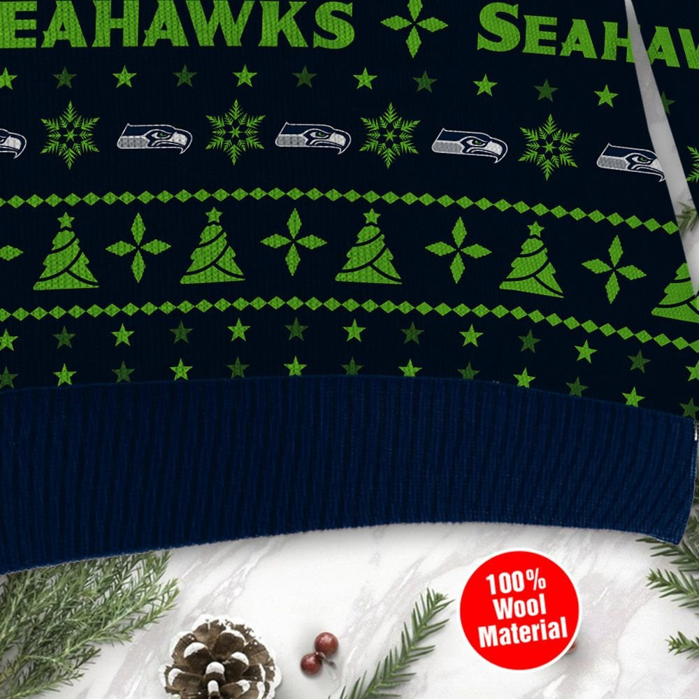 Seattle Seahawks Santa Claus In The Moon Ugly Christmas Sweater Adult 3D Funny Matching for family - Image 4