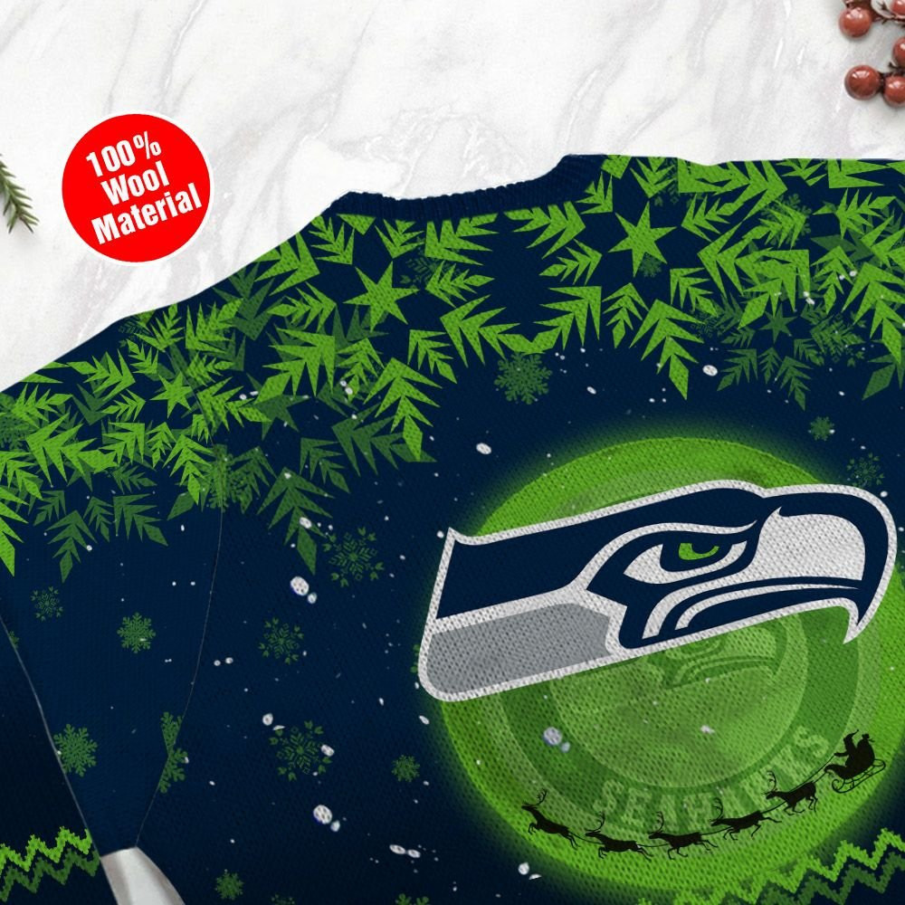 Seattle Seahawks Santa Claus In The Moon Ugly Christmas Sweater Adult 3D Funny Matching for family - Image 5