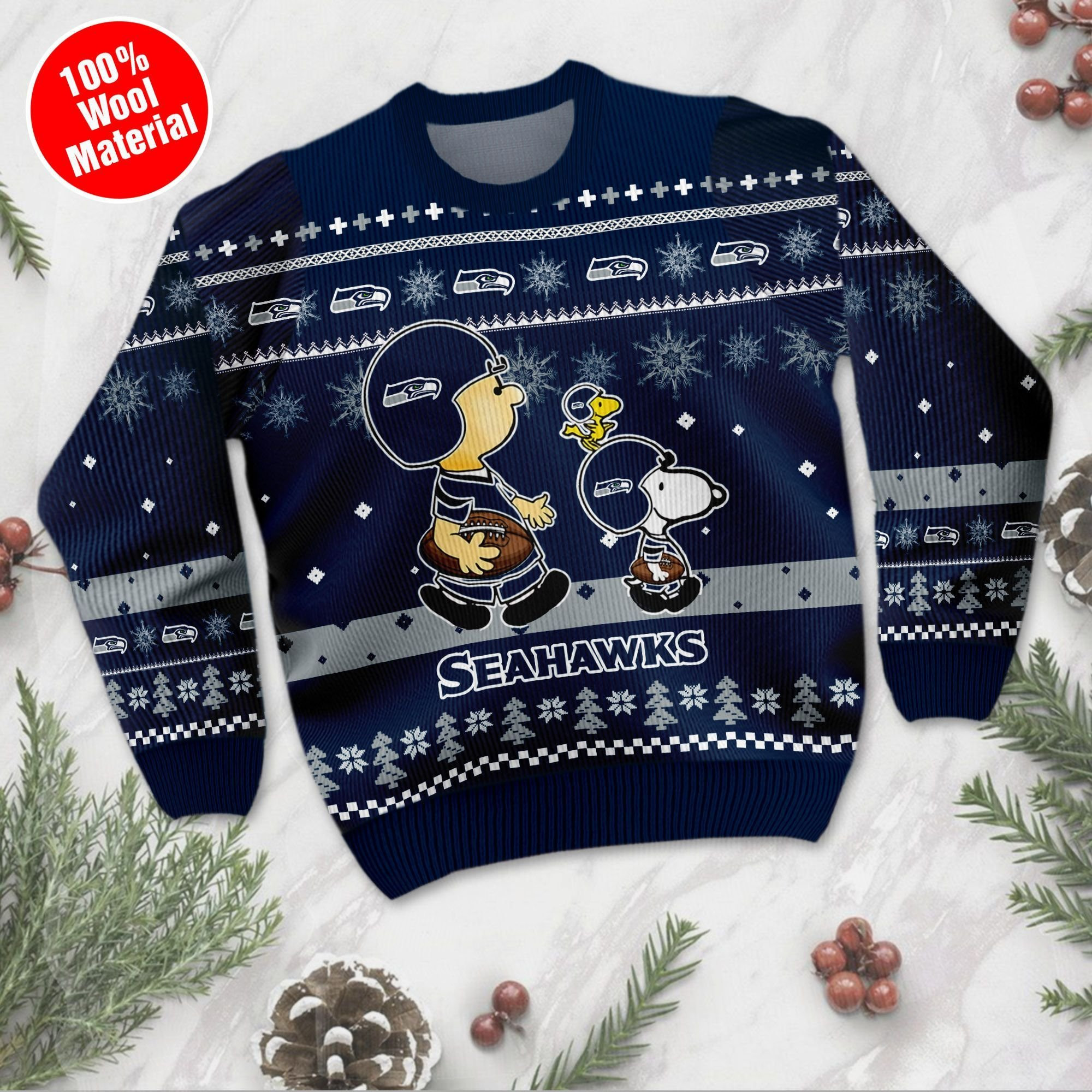 Seattle Seahawks Snoopy Lmth Ugly Christmas Sweater Adult 3D Funny Matching for family