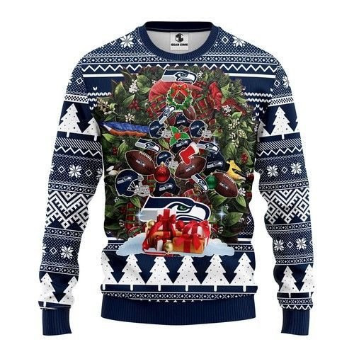 Seattle Seahawks Tree Christmas Ugly Christmas Sweater Adult 3D Funny Matching for family