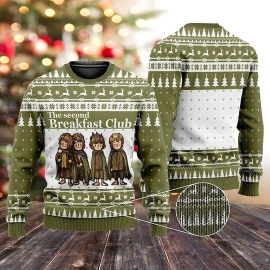 Second Breakfast Ugly Christmas Sweater, Xmas Sweater, Christmas Gift Sweatshirt - Image 6