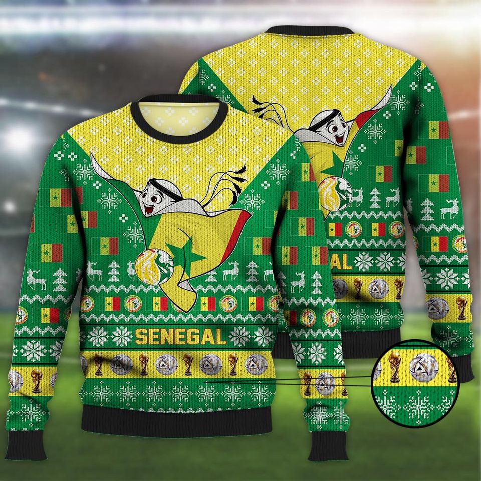 Senegal Ugly Christmas Sweater Mascot Qatar Soccer Team