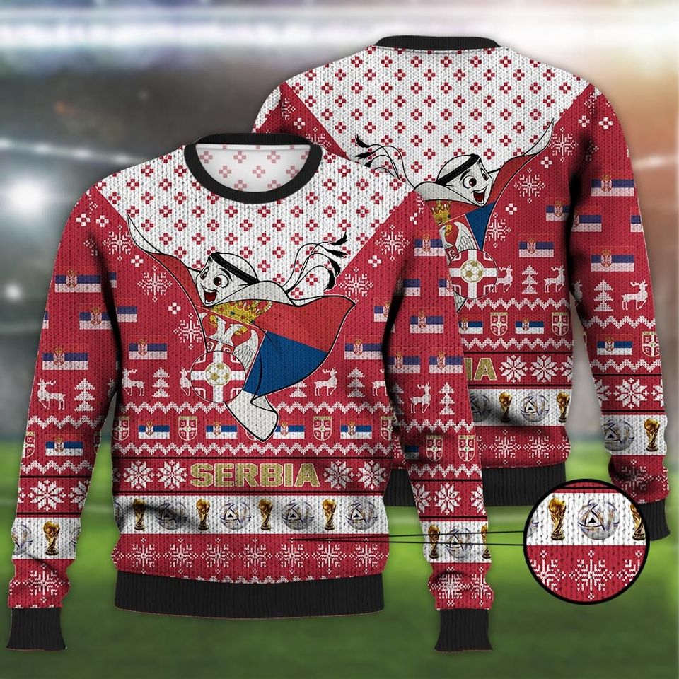 Serbia Ugly Christmas Sweater Mascot Qatar Soccer Team