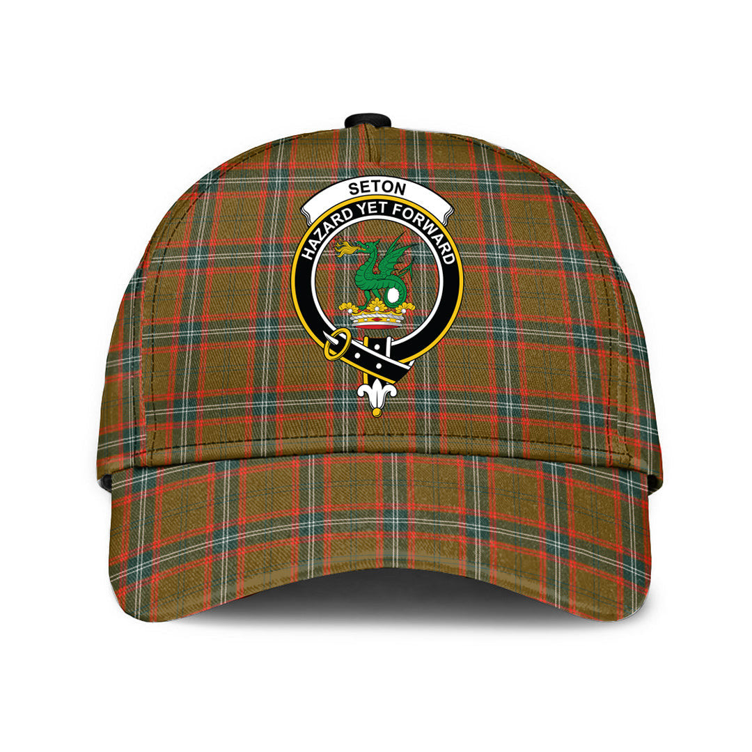 Seton Hunting Modern Tartan Baseball Cap, Tartan Plaid Cap with Family Crest K23 Trucker Hats Custom Hats Gifts For Men & Women