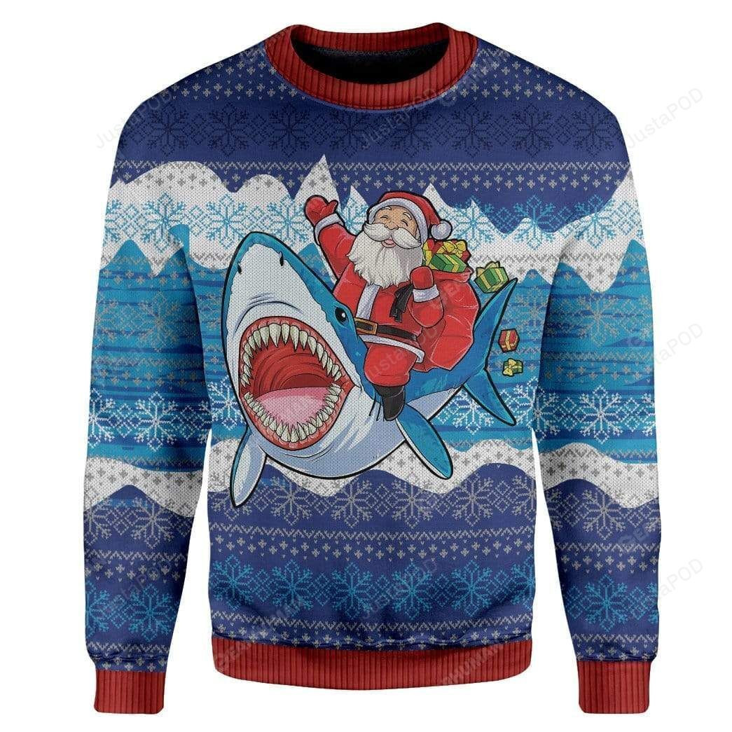 Shark And Santa Ugly Christmas Sweater Adult 3D Funny Matching for family