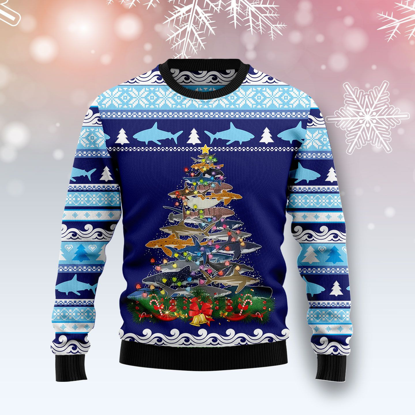 Shark Christmas Tree Ugly Christmas Sweater Adult 3D Funny Matching for family