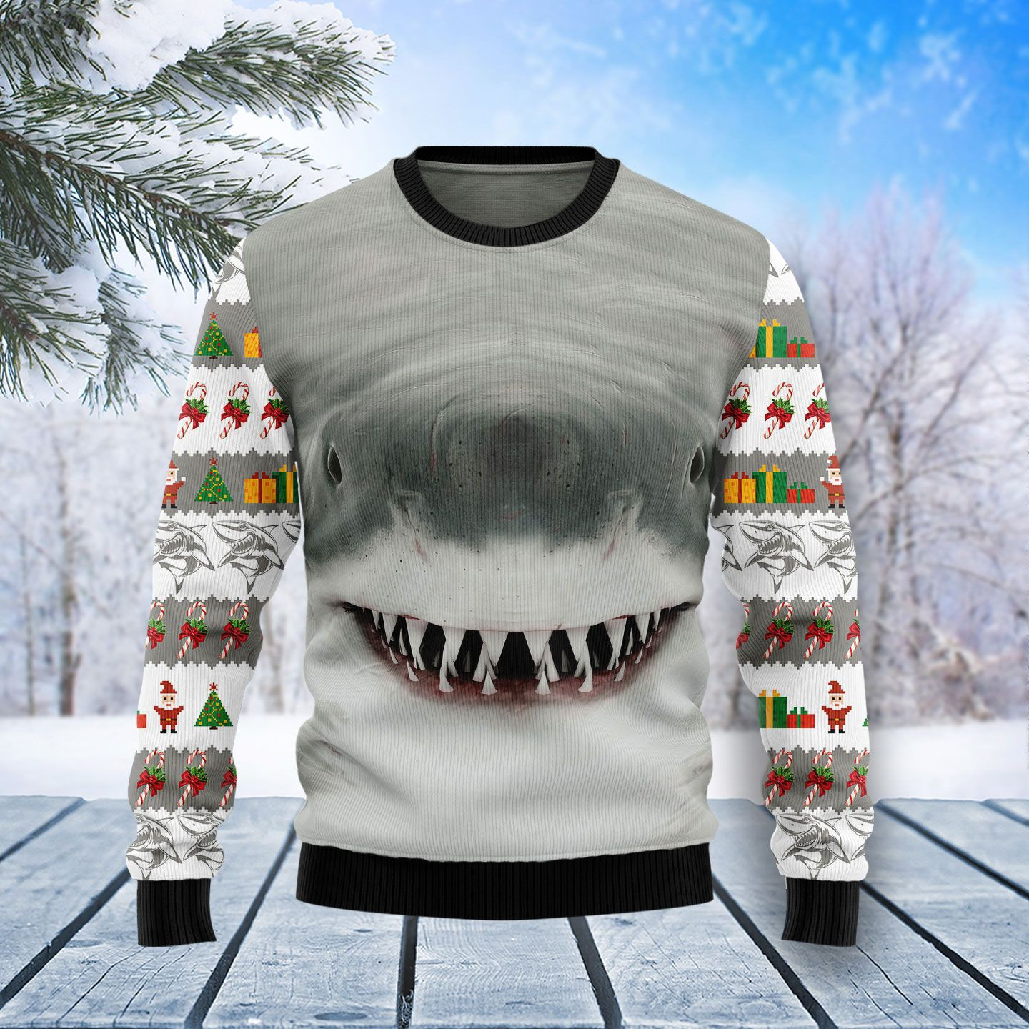 Shark Cute Face Ugly Christmas Sweater Adult 3D Funny Matching for family