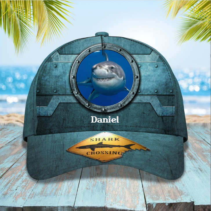 Shark Diving, Shark Crossing, Personalized Shark Cap, Customized Name Hat, Gift for Shark Lover Trucker Hats Custom Hats Gifts For Men & Women