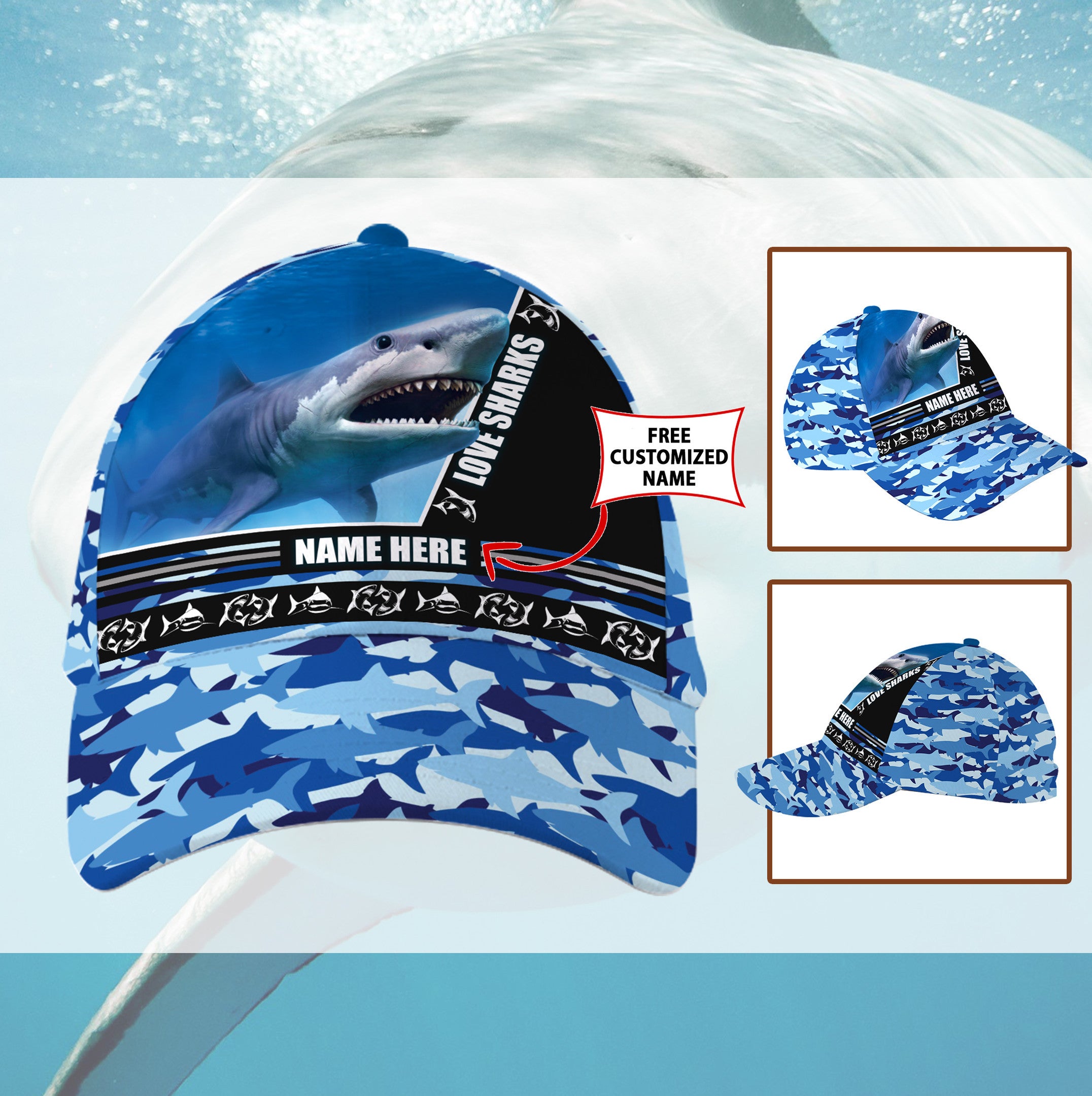 Shark Ocean Hat Classic Cap (Customized) Trucker Hats Custom Hats Gifts For Men & Women