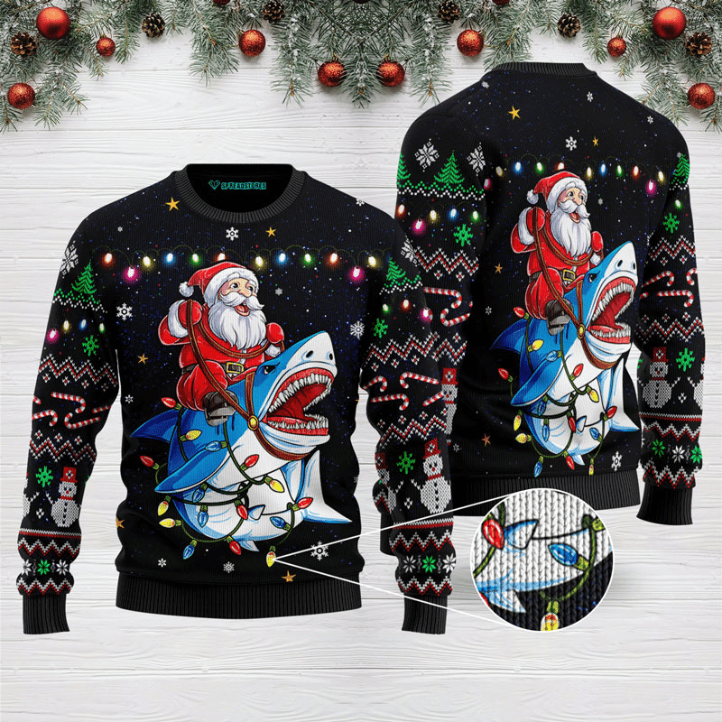 Shark Santa Ugly Christmas Sweater Adult 3D Funny Matching for family