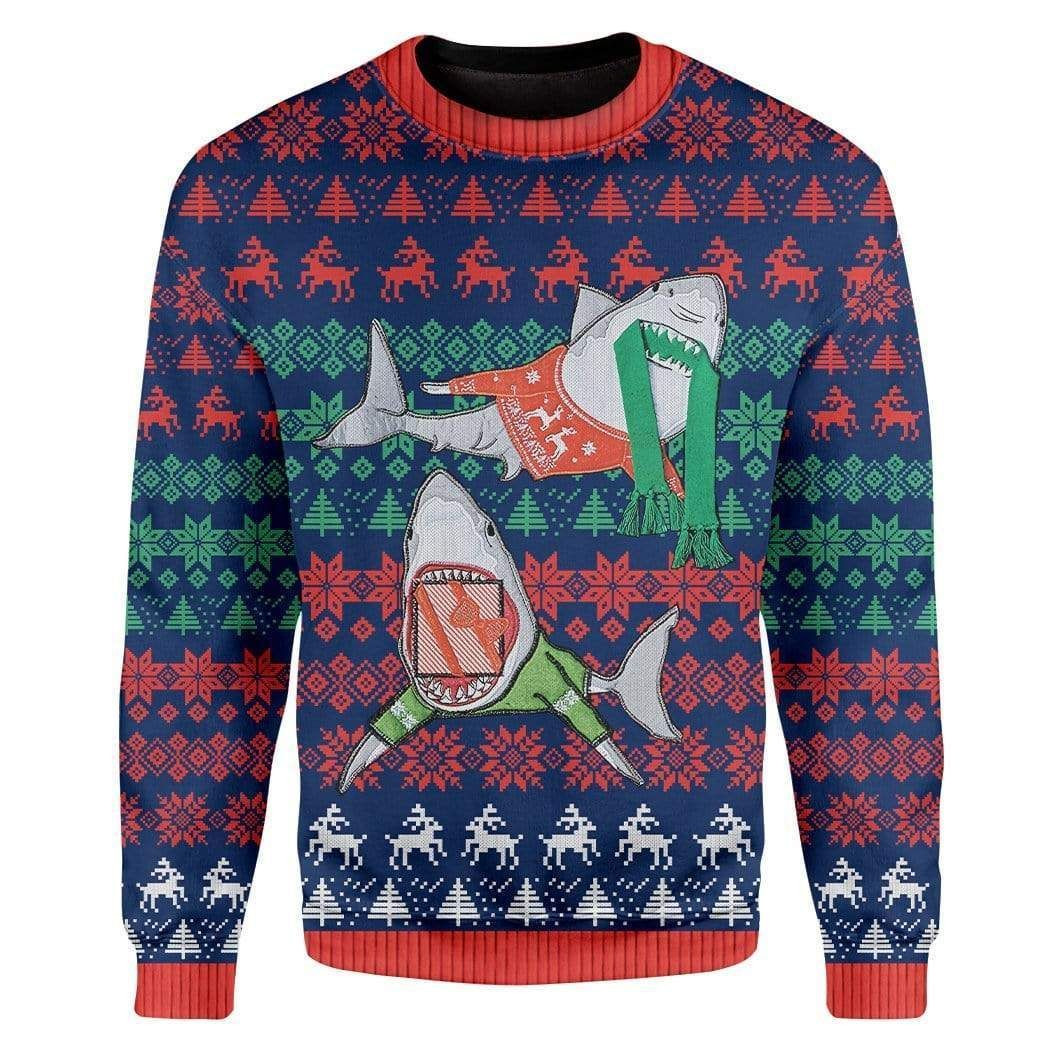 Shark Ugly Christmas Sweater Adult 3D Funny Matching for family