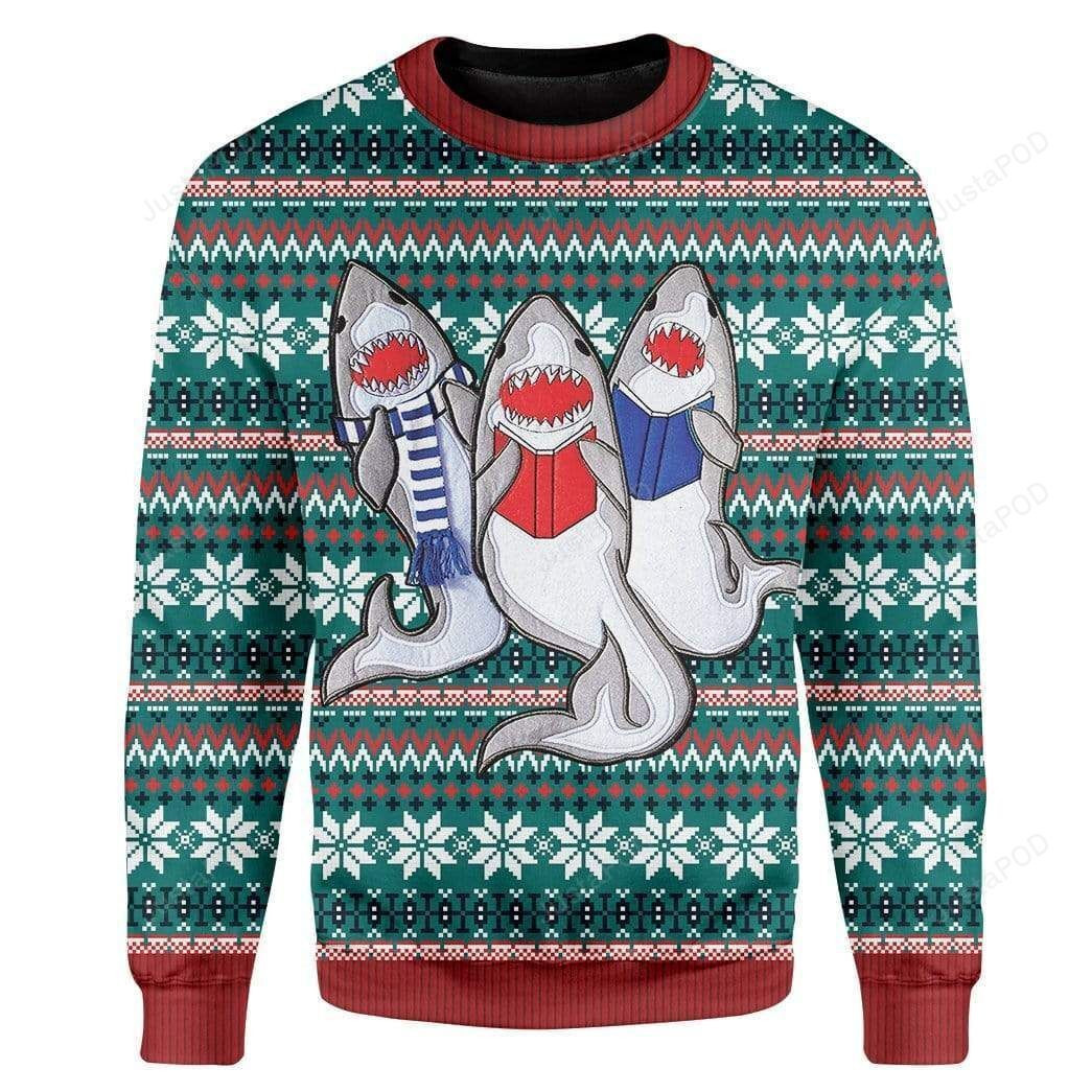 Shark Ugly Christmas Sweater Adult 3D Funny Matching for family