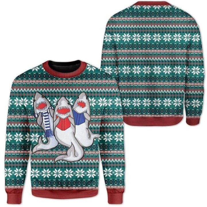 Shark Ugly Christmas Sweater Adult 3D Funny Matching for family