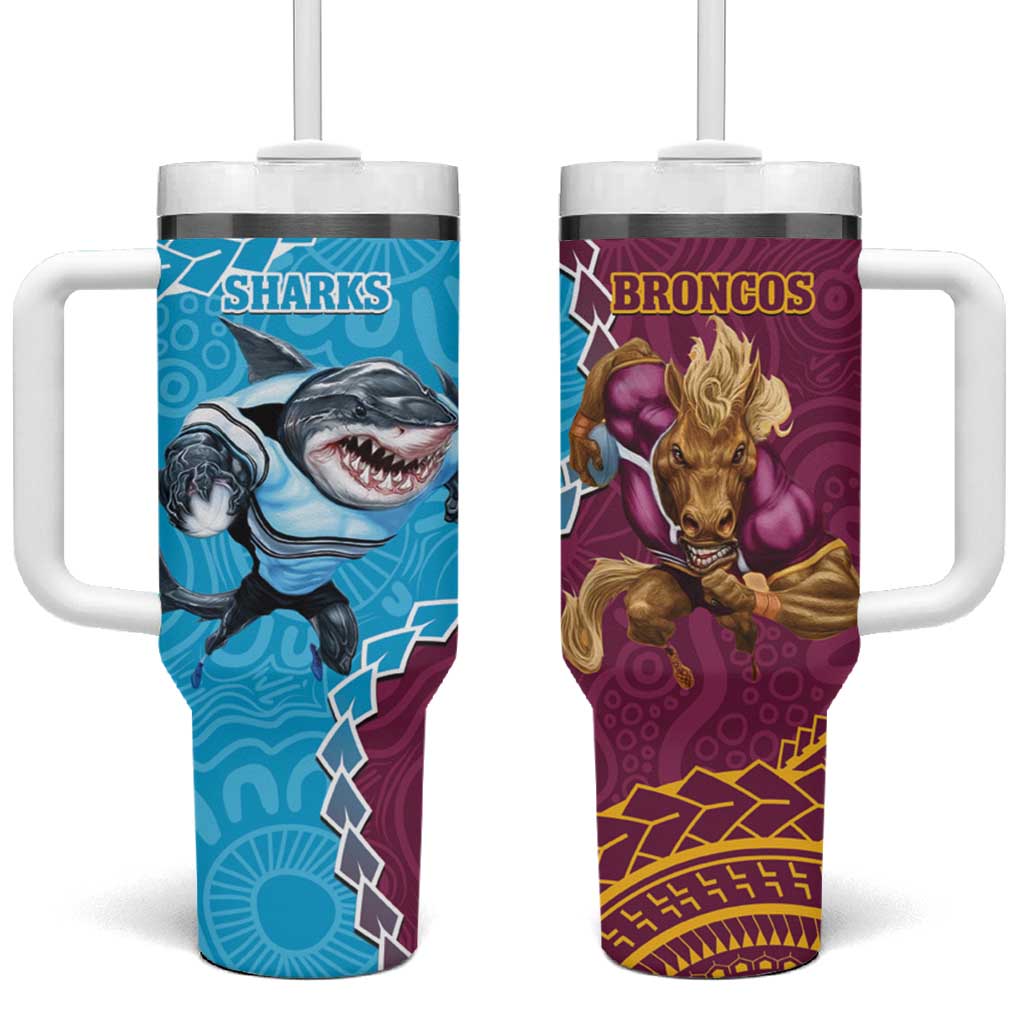 Sharks And Broncos Rugby Aboriginal Mix Polynesian Pattern Custom Stanley Cup 40 oz 30 oz Tumbler With HandleTVC2301322 - Image 2
