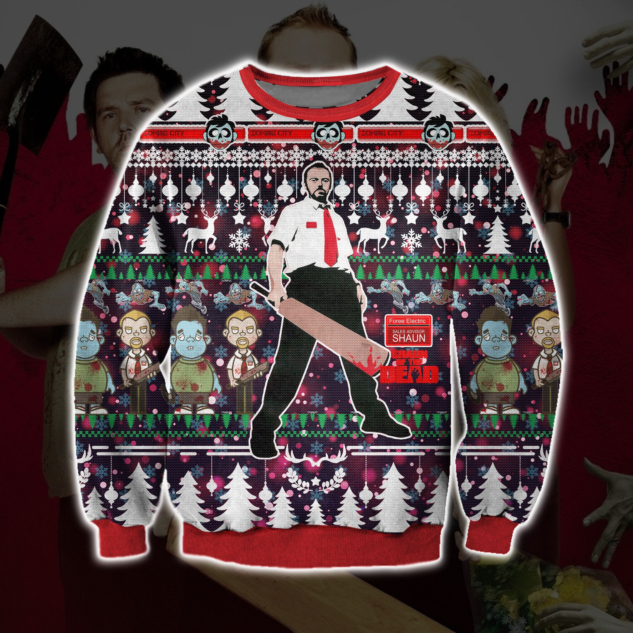 Shaun Of The Dead 2004 3D Print Ugly Christmas Sweater Adult 3D Funny Matching for family