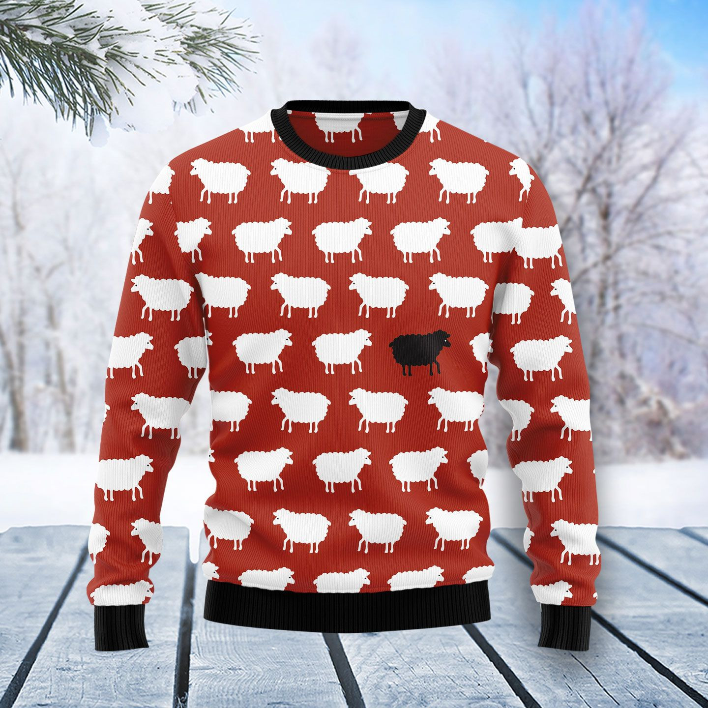 Sheep Black And White Ugly Christmas Sweater Adult 3D Funny Matching for family