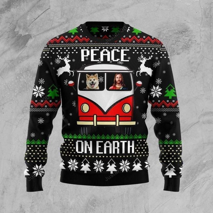 Shiba Inu Peace Ugly Christmas Sweater Adult 3D Funny Matching for family