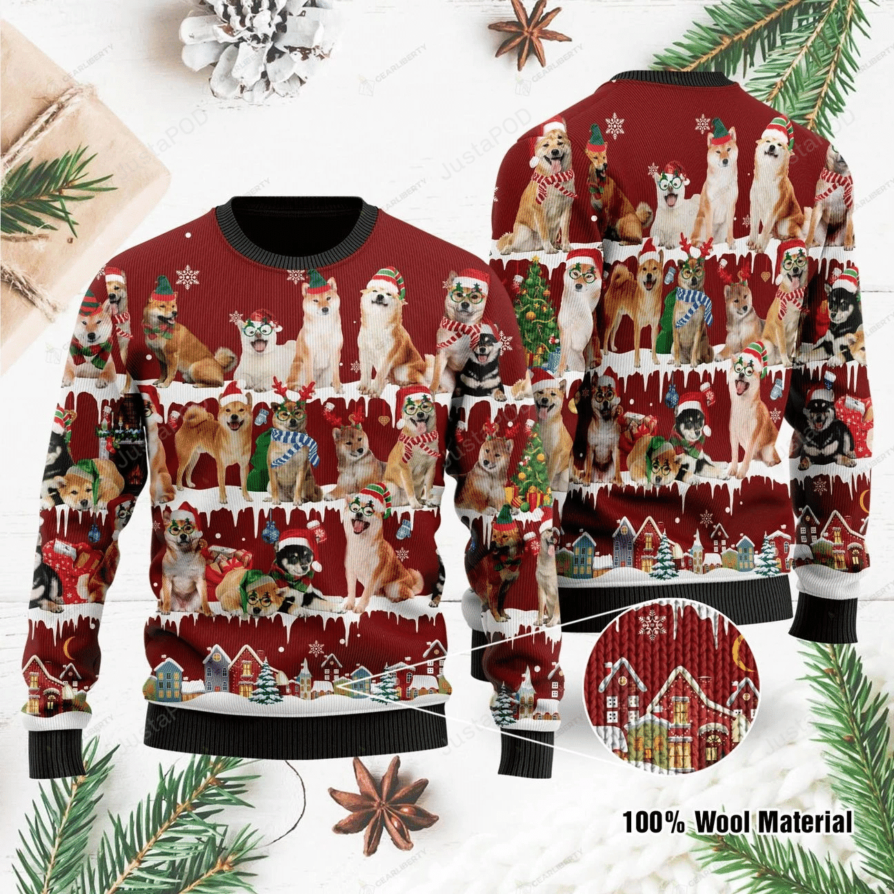 Shiba Inu Ugly Christmas Sweater Adult 3D Funny Matching for family