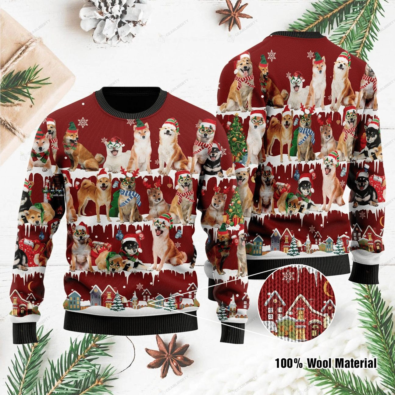 Shiba Inu Ugly Christmas Sweater Adult 3D Funny Matching for family