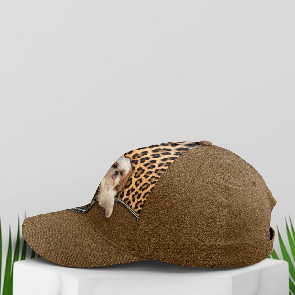 Shih Tzu Dog Leopard Leather Style Baseball Cap Trucker Hats Custom Hats Gifts For Men & Women