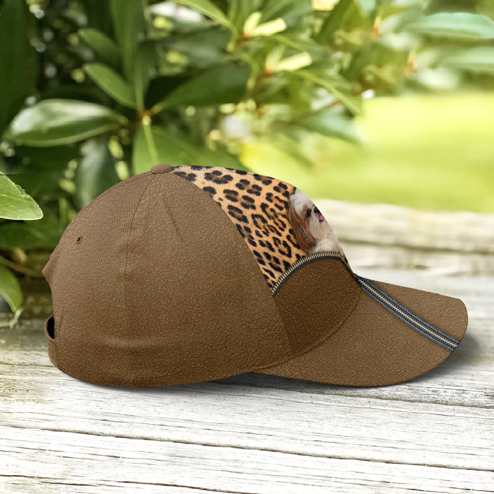 Shih Tzu Dog Leopard Leather Style Baseball Cap Trucker Hats Custom Hats Gifts For Men & Women