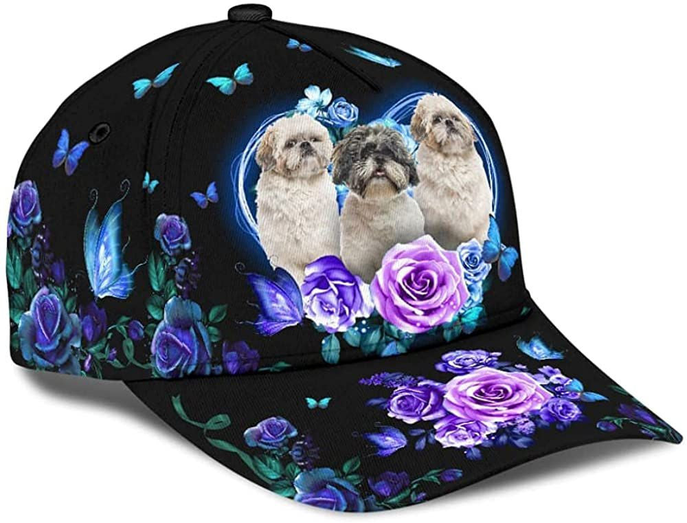 Shih Tzu Lovely Cute Flower Butterfly Heart Wonderful 3D Printed Unisex Hat Classic Cap, Snapback Cap Trucker Hats Custom Hats Gifts For Men & Women