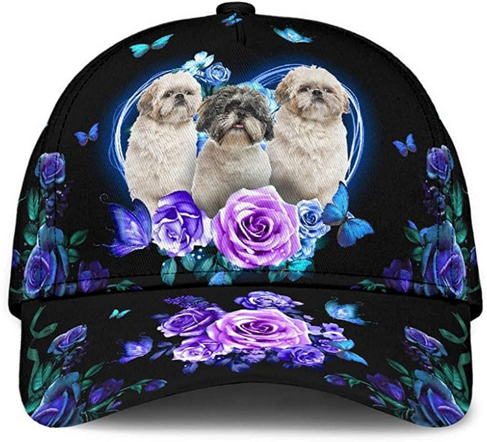 Shih Tzu Lovely Cute Flower Butterfly Heart Wonderful 3D Printed Unisex Hat Classic Cap, Snapback Cap Trucker Hats Custom Hats Gifts For Men & Women