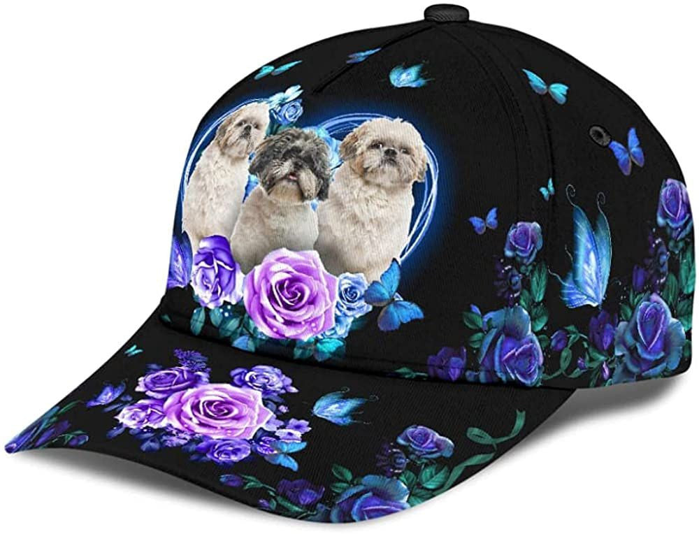 Shih Tzu Lovely Cute Flower Butterfly Heart Wonderful 3D Printed Unisex Hat Classic Cap, Snapback Cap Trucker Hats Custom Hats Gifts For Men & Women