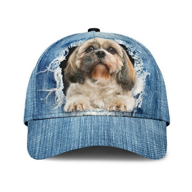 Shih Tzu Rend Jean Hat Classic Cap Protect Cap 3D, Cap For Summer, Human Cap, Trending Cap, American Cap Trucker Hats Custom Hats Gifts For Men & Women