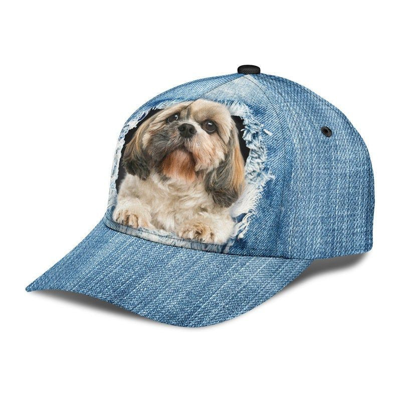 Shih Tzu Rend Jean Hat Classic Cap Protect Cap 3D, Cap For Summer, Human Cap, Trending Cap, American Cap Trucker Hats Custom Hats Gifts For Men & Women