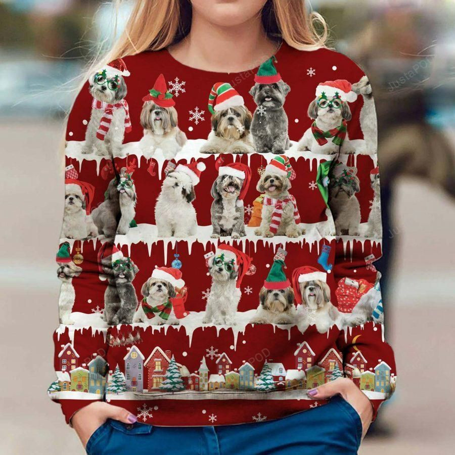 Shih Tzu Snow Christmas Ugly Christmas Sweater Adult 3D Funny Matching for family