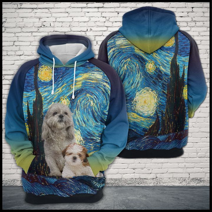 Shih Tzu Starry Night 3D All Over Print Hoodie, Zip Hoodie